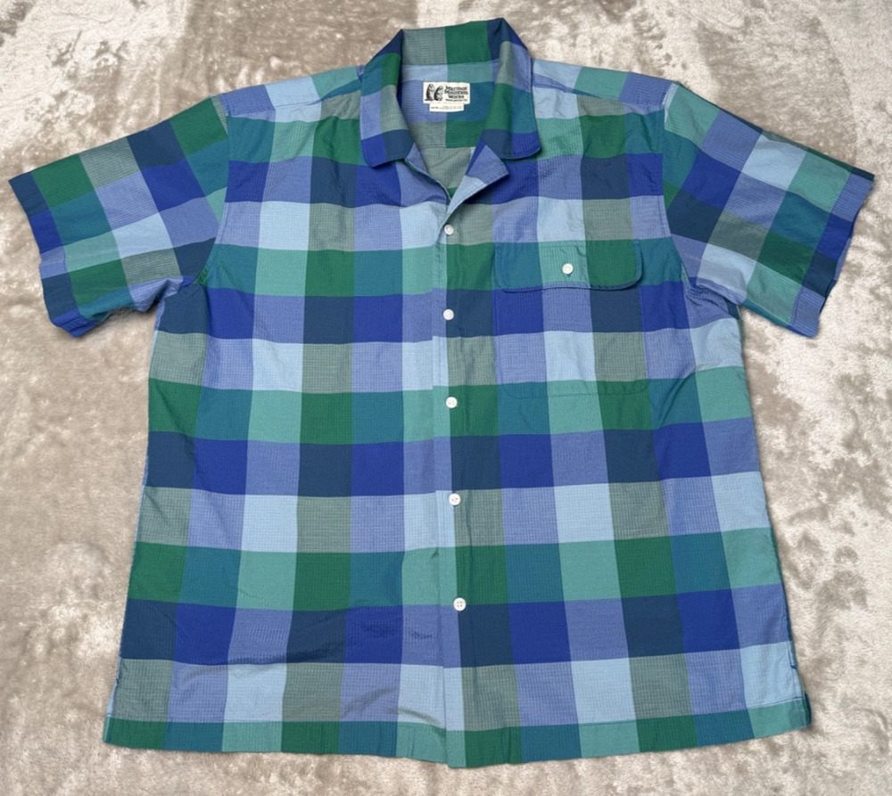 Marmot Mountain Works Green Blue Plaid Short Sleeve Button Down Shirt Mens XL